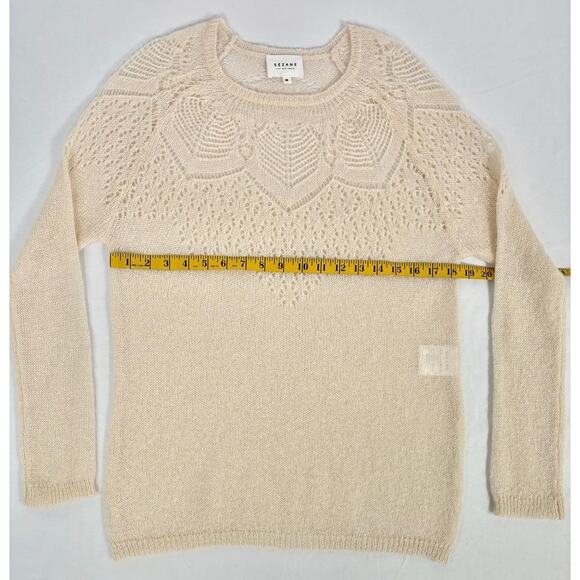 Women's Sezane Wool Mohair Knit Pullover Sweater Ivory Size M Dreamy Feminine - Picture 7 of 9